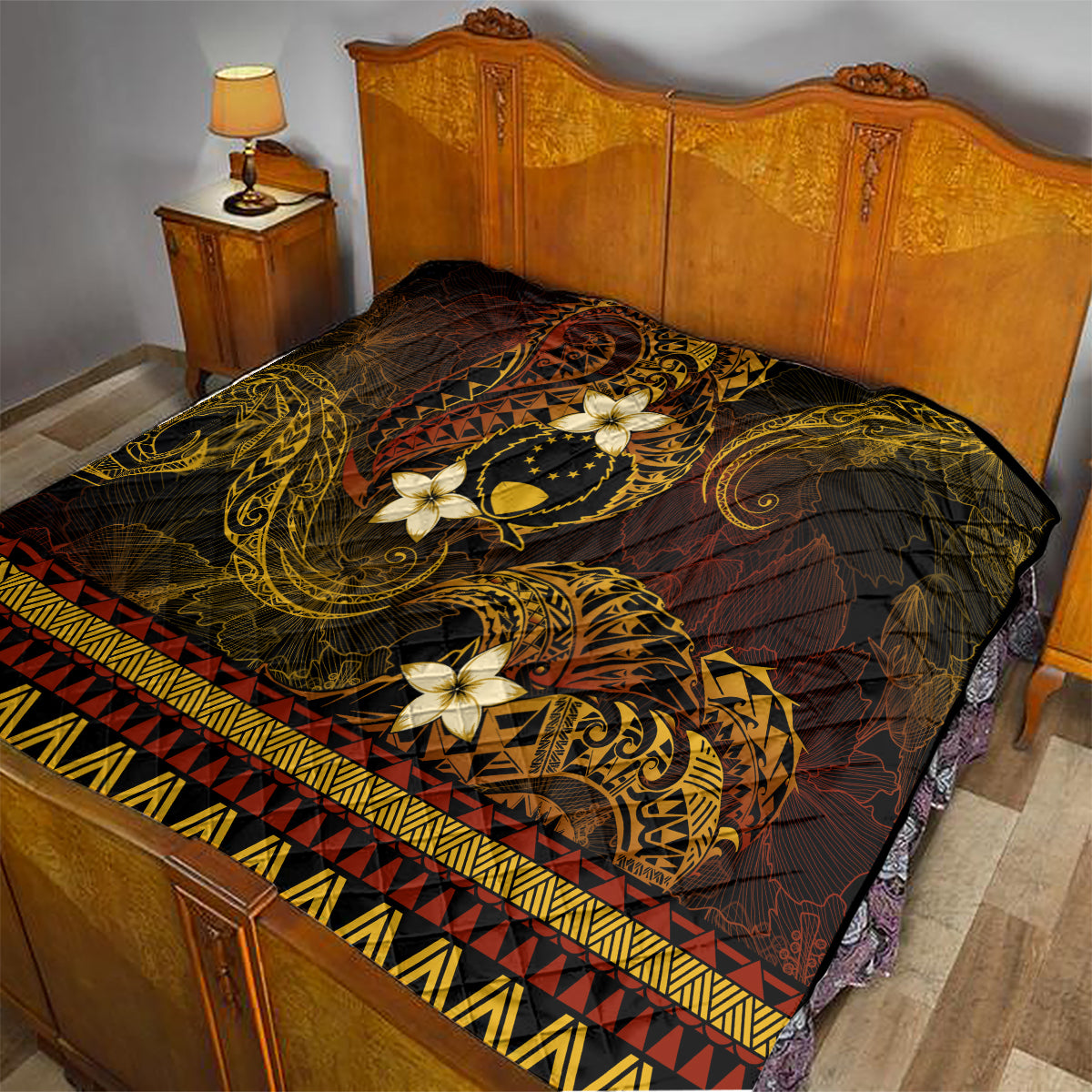 FSM Pohnpei State Quilt Tribal Pattern Gold Version LT01 - Polynesian Pride