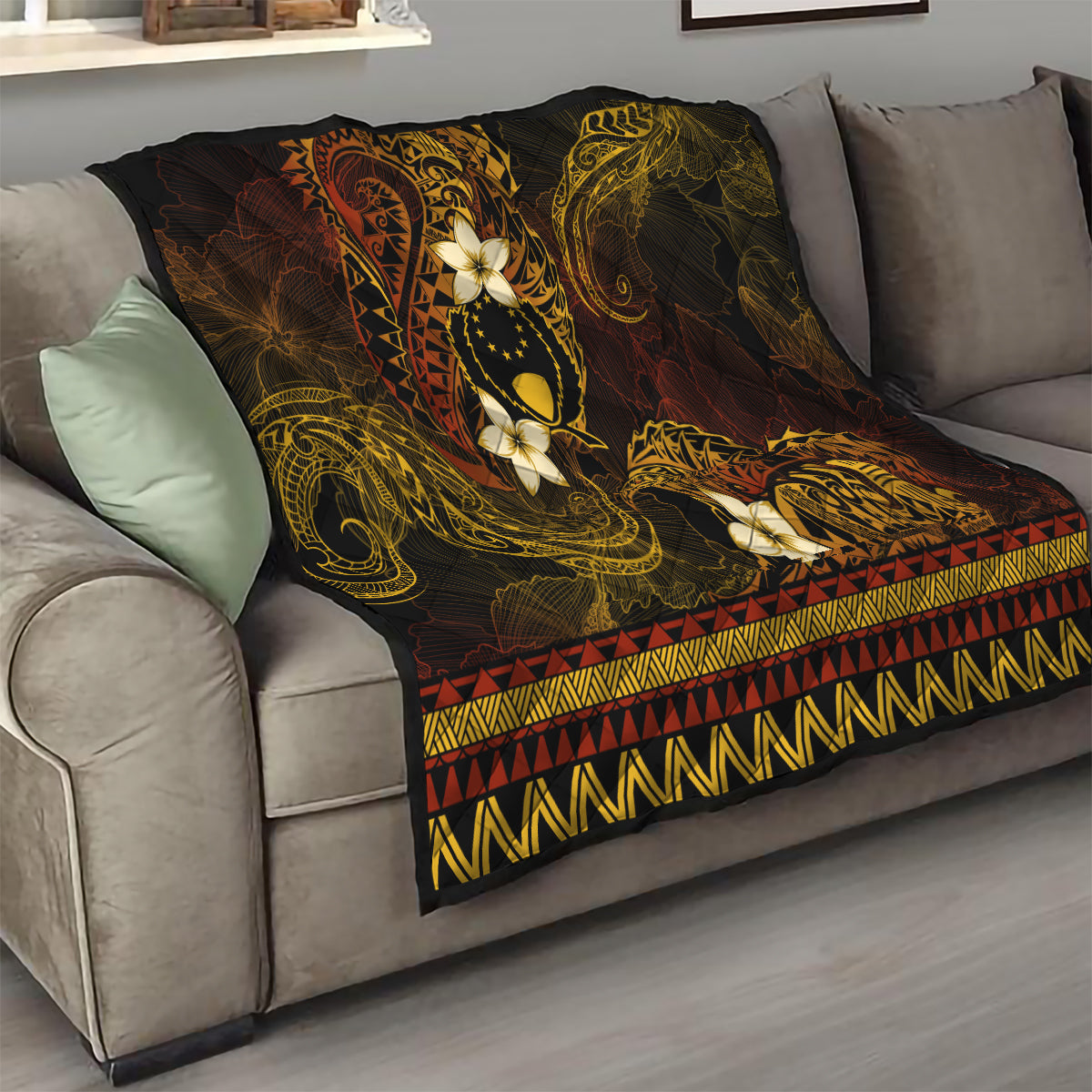FSM Pohnpei State Quilt Tribal Pattern Gold Version LT01 - Polynesian Pride