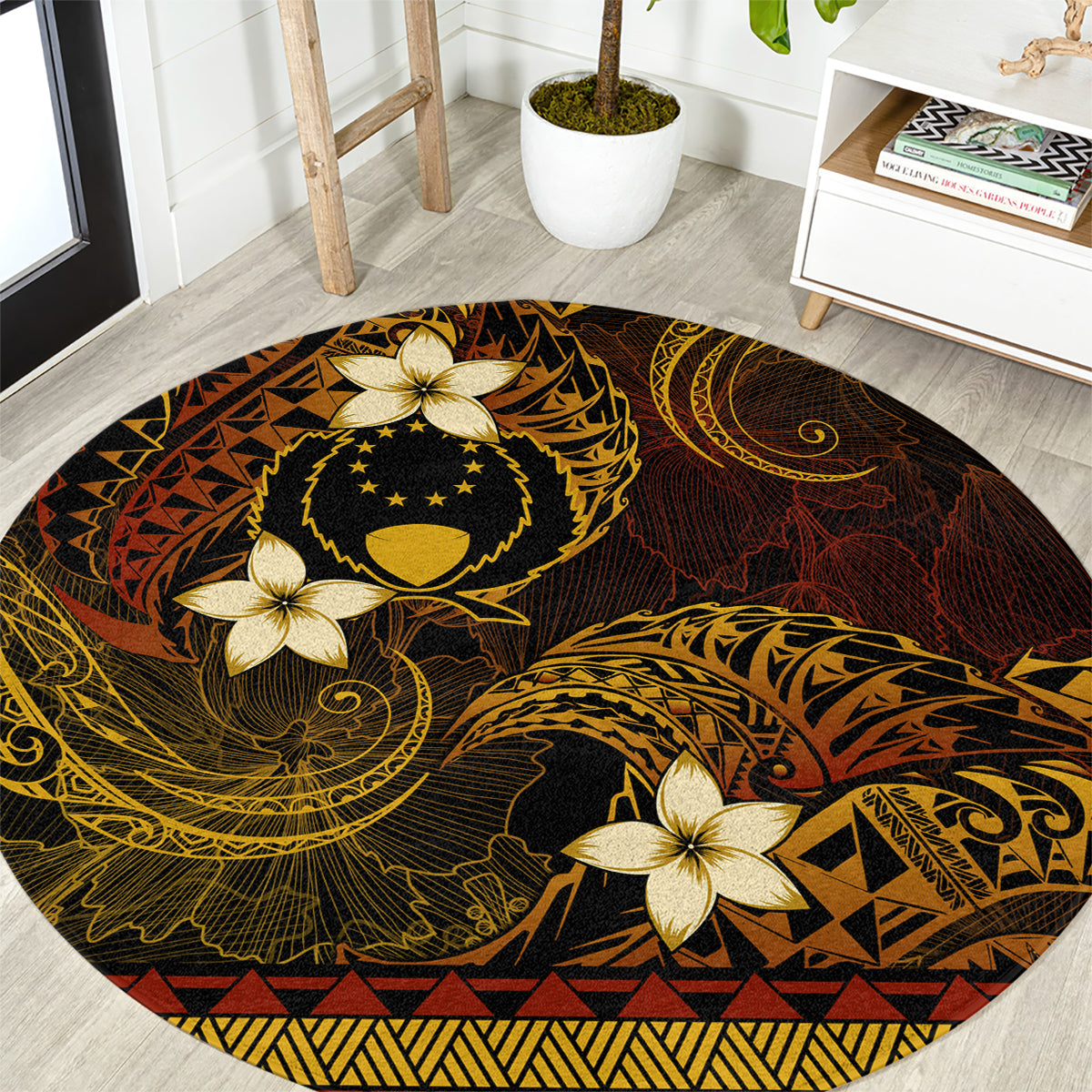 FSM Pohnpei State Round Carpet Tribal Pattern Gold Version LT01 Gold - Polynesian Pride