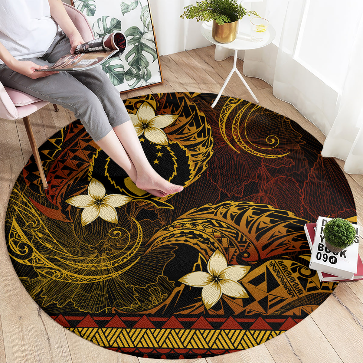 FSM Pohnpei State Round Carpet Tribal Pattern Gold Version LT01 - Polynesian Pride