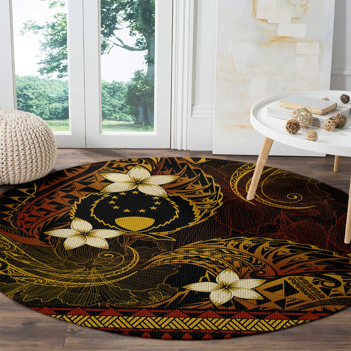 FSM Pohnpei State Round Carpet Tribal Pattern Gold Version LT01 - Polynesian Pride