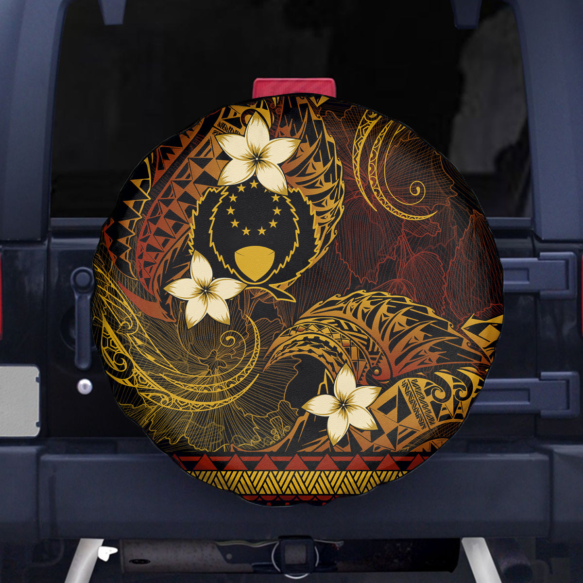 FSM Pohnpei State Spare Tire Cover Tribal Pattern Gold Version LT01 - Polynesian Pride