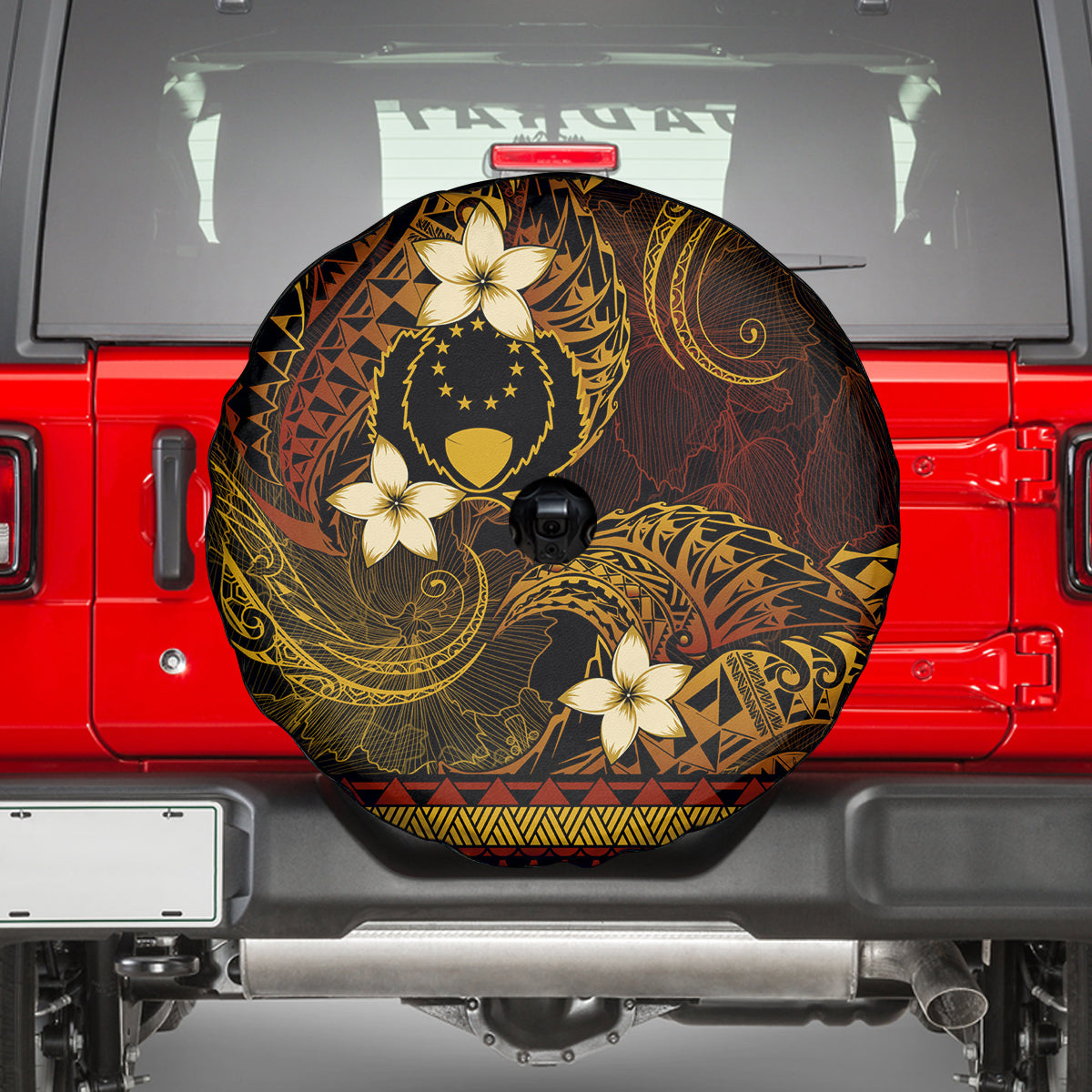 FSM Pohnpei State Spare Tire Cover Tribal Pattern Gold Version LT01 - Polynesian Pride