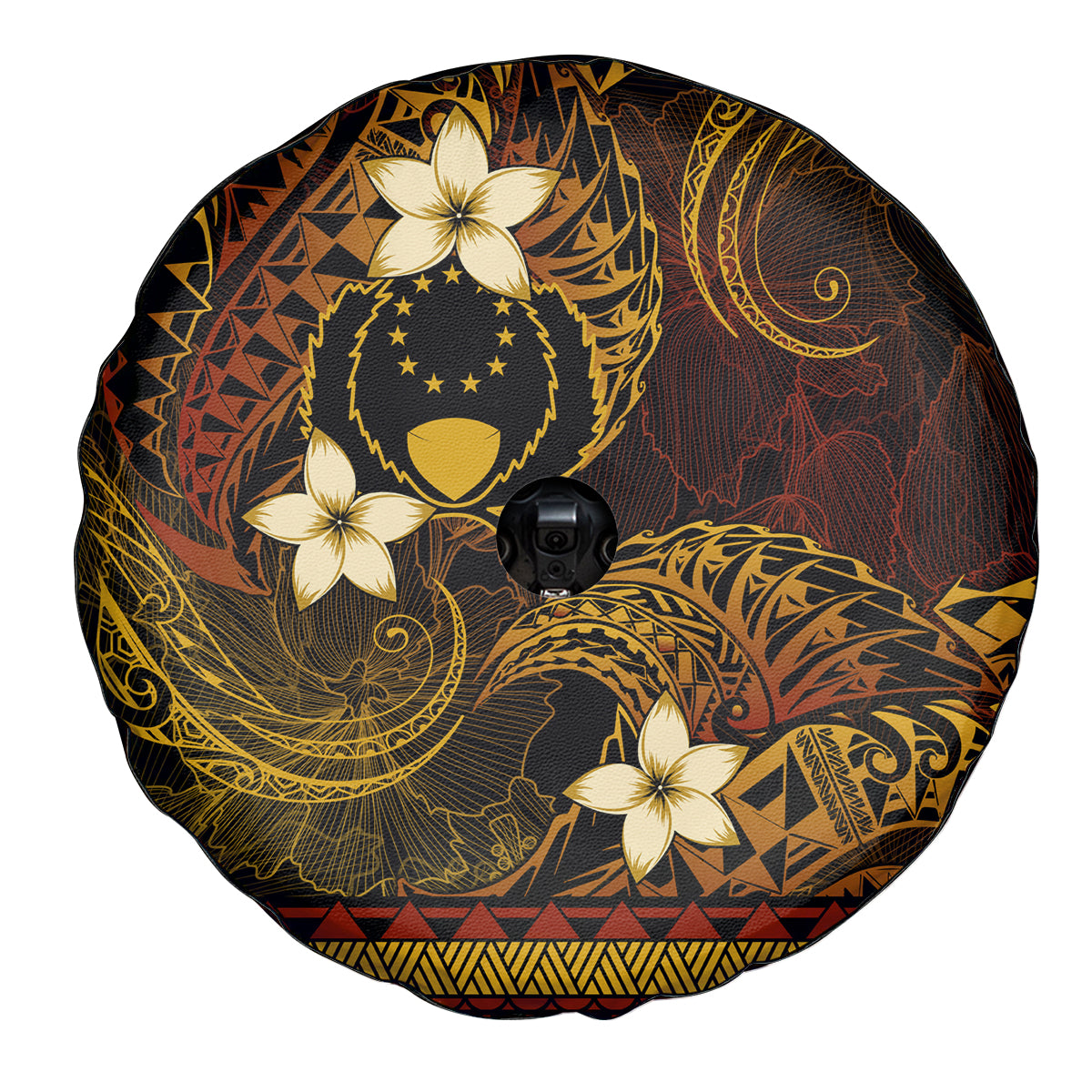 FSM Pohnpei State Spare Tire Cover Tribal Pattern Gold Version LT01 - Polynesian Pride