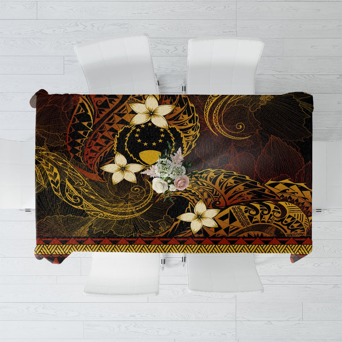 FSM Pohnpei State Tablecloth Tribal Pattern Gold Version LT01 Gold - Polynesian Pride