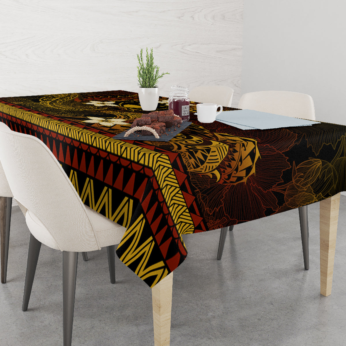 FSM Pohnpei State Tablecloth Tribal Pattern Gold Version LT01 - Polynesian Pride