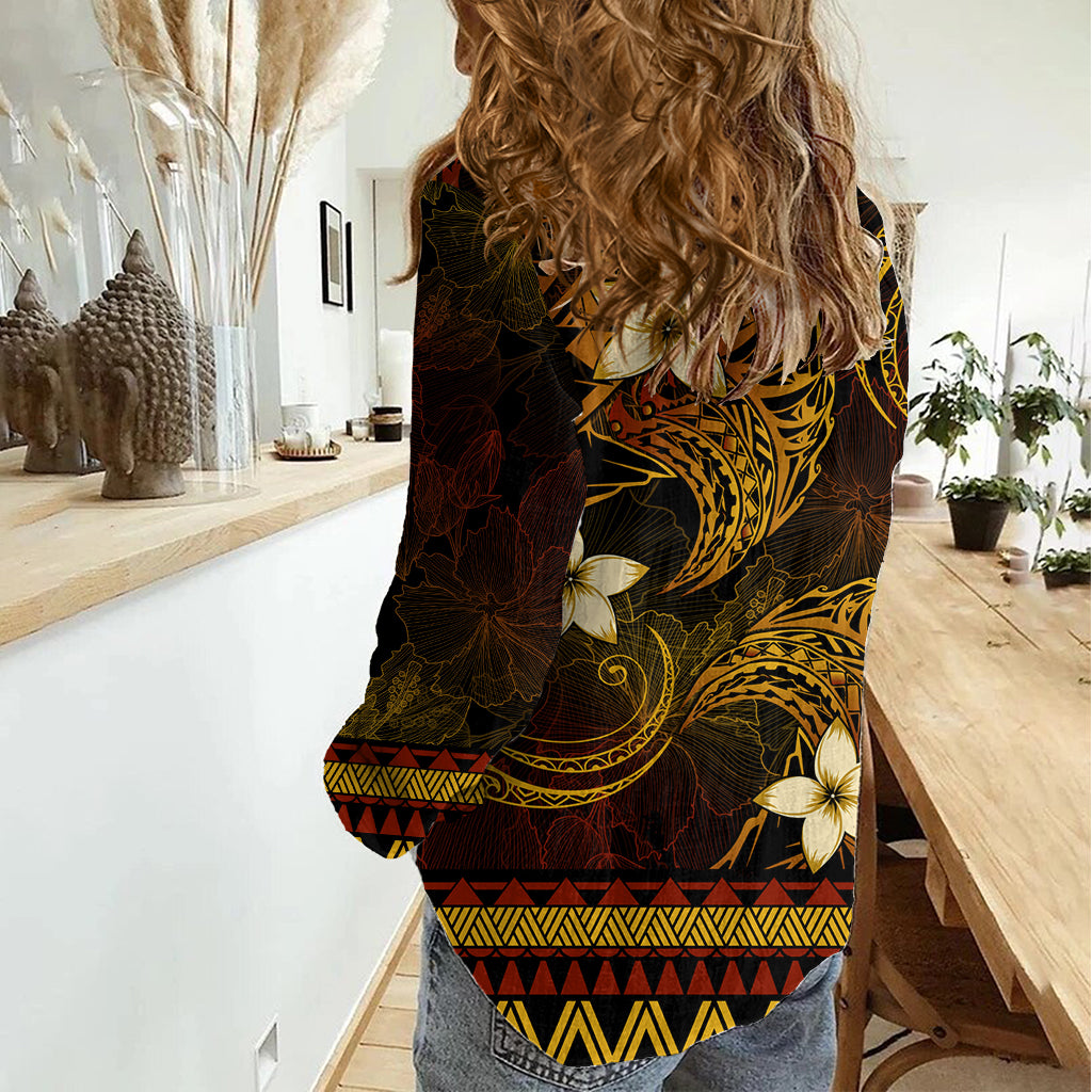 FSM Pohnpei State Women Casual Shirt Tribal Pattern Gold Version LT01 - Polynesian Pride