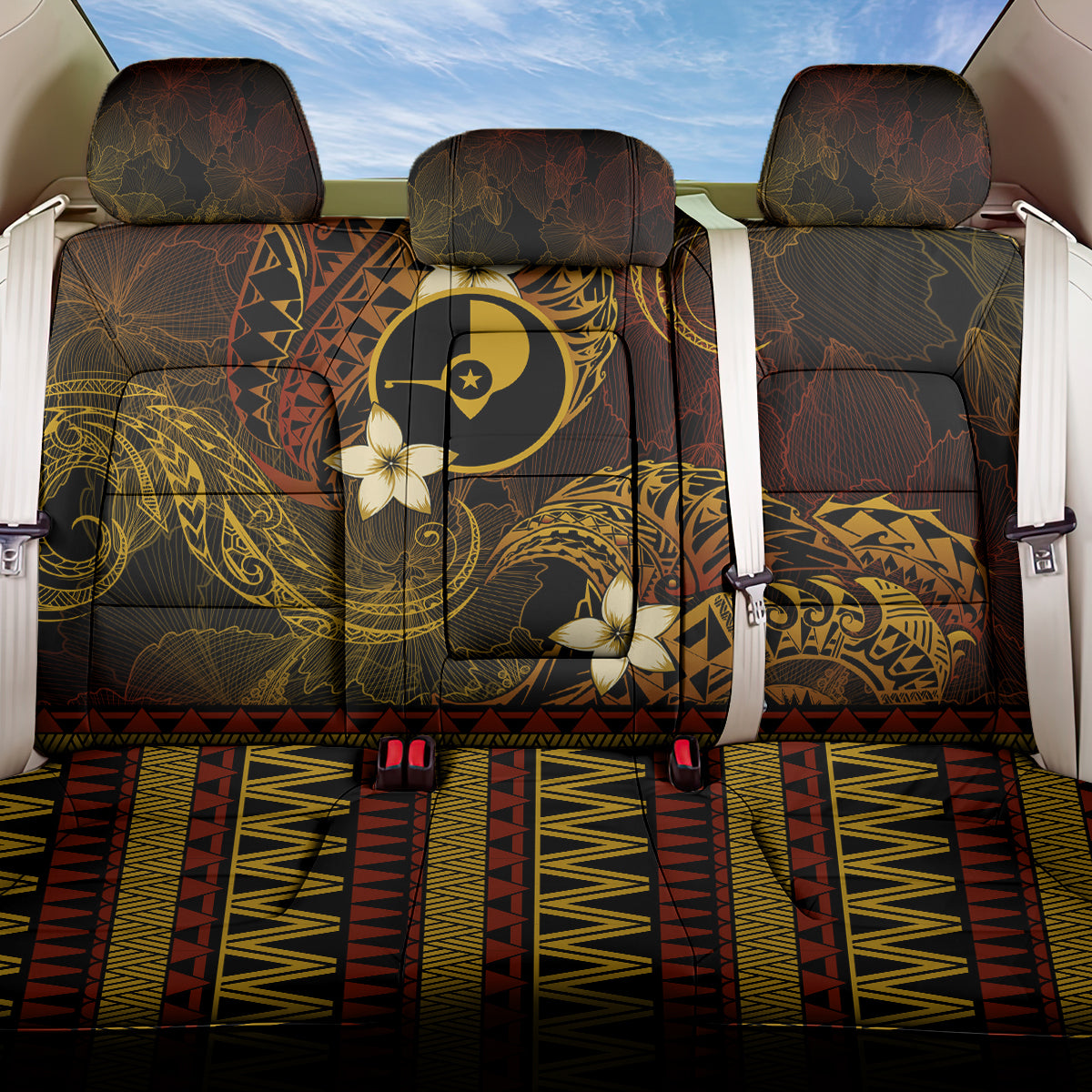 FSM Yap State Back Car Seat Cover Tribal Pattern Gold Version LT01 One Size Gold - Polynesian Pride