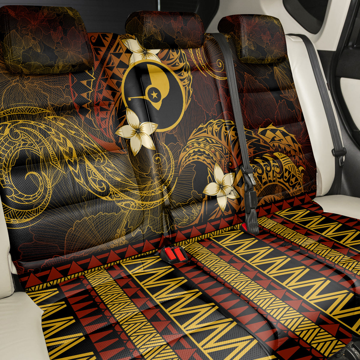 FSM Yap State Back Car Seat Cover Tribal Pattern Gold Version LT01 - Polynesian Pride