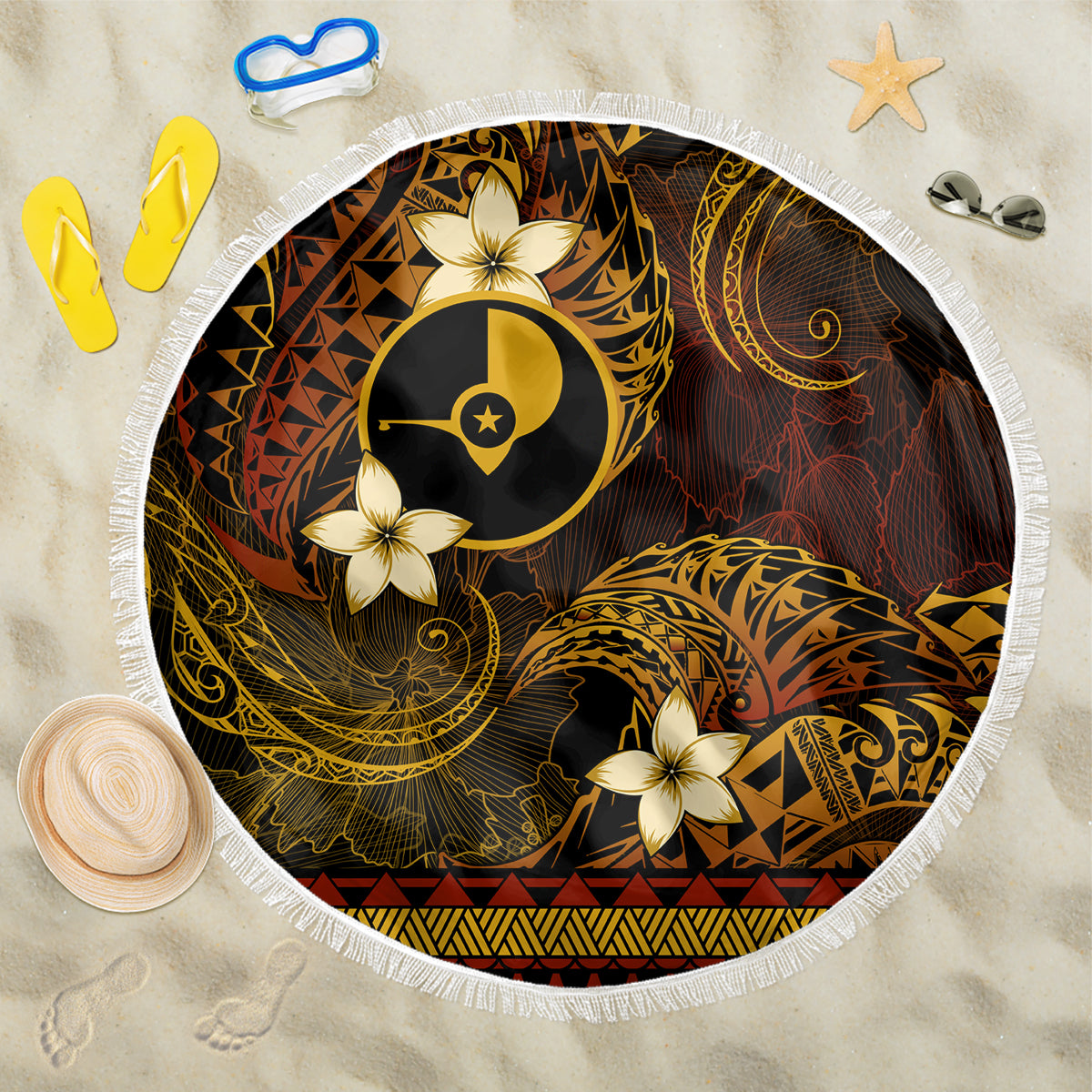 FSM Yap State Beach Blanket Tribal Pattern Gold Version LT01 One Size 150cm Gold - Polynesian Pride