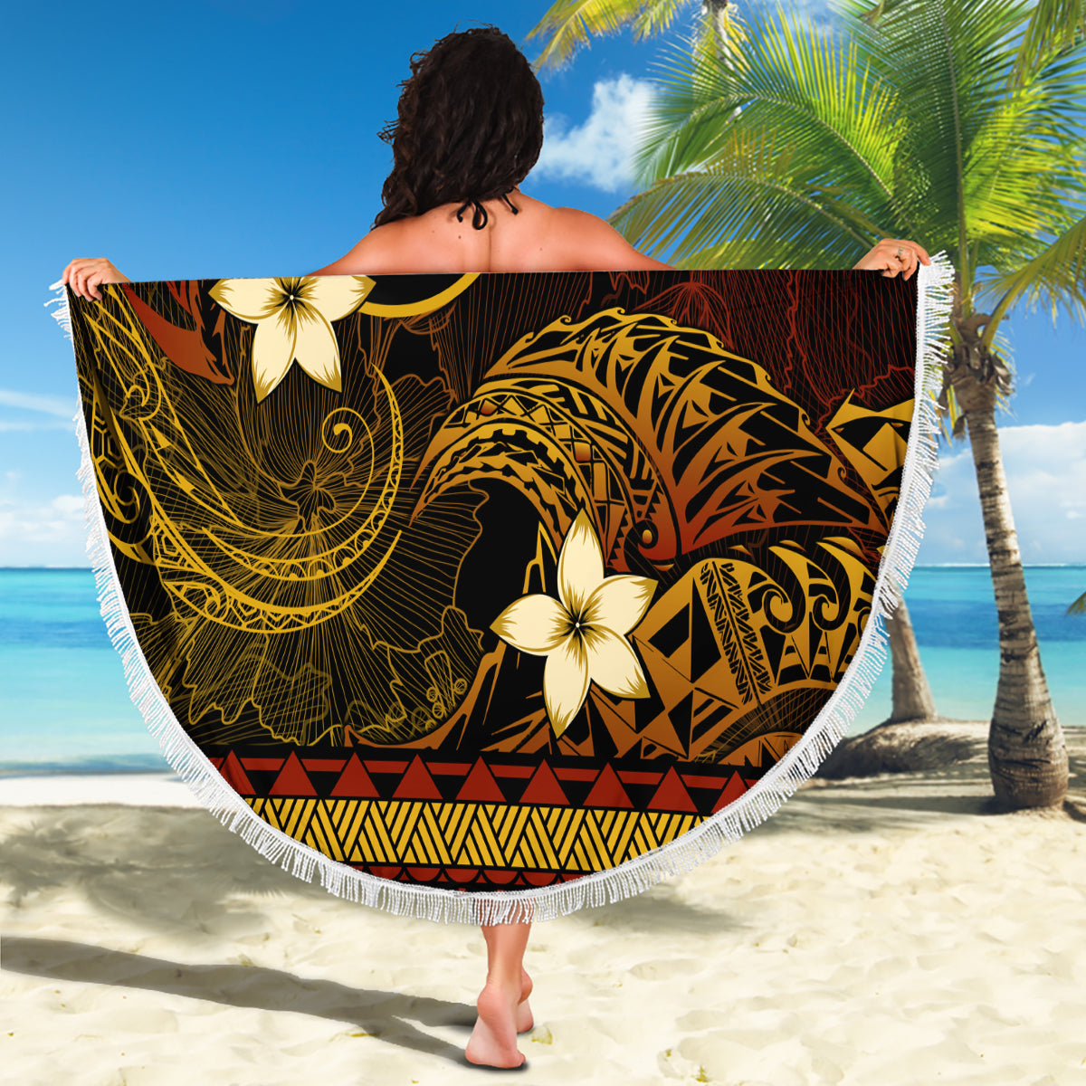 FSM Yap State Beach Blanket Tribal Pattern Gold Version LT01 - Polynesian Pride