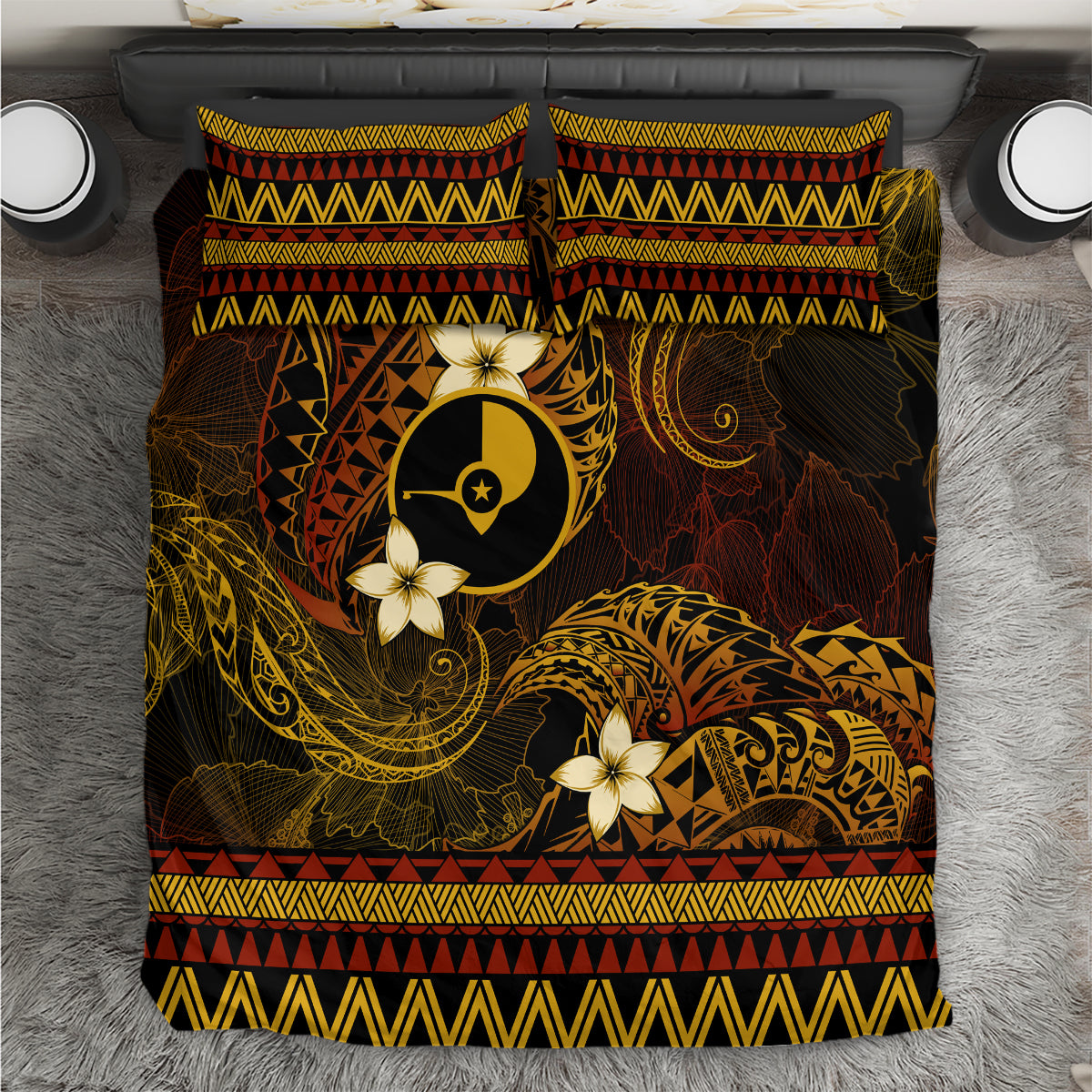 FSM Yap State Bedding Set Tribal Pattern Gold Version LT01 Gold - Polynesian Pride