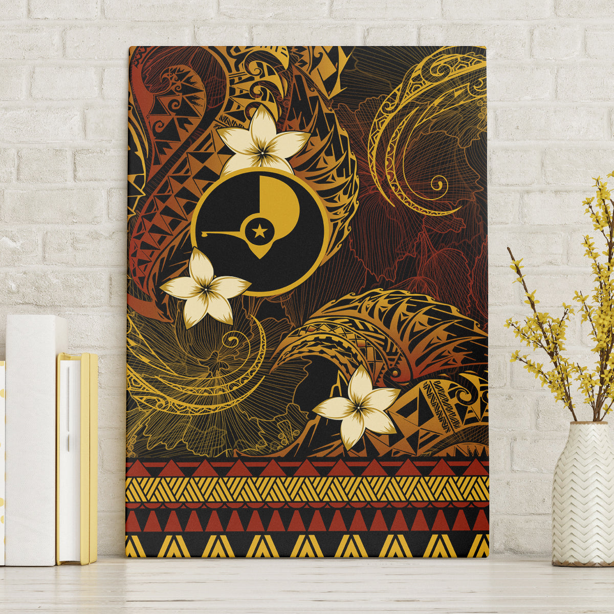 FSM Yap State Canvas Wall Art Tribal Pattern Gold Version LT01 Without Frame Gold - Polynesian Pride