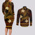 FSM Yap State Couples Matching Long Sleeve Bodycon Dress and Long Sleeve Button Shirt Tribal Pattern Gold Version LT01 - Polynesian Pride