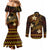 FSM Yap State Couples Matching Mermaid Dress and Long Sleeve Button Shirt Tribal Pattern Gold Version LT01 - Polynesian Pride