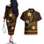 FSM Yap State Couples Matching Off The Shoulder Long Sleeve Dress and Hawaiian Shirt Tribal Pattern Gold Version LT01 - Polynesian Pride