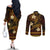 FSM Yap State Couples Matching Off The Shoulder Long Sleeve Dress and Long Sleeve Button Shirt Tribal Pattern Gold Version LT01 - Polynesian Pride