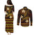 FSM Yap State Couples Matching Puletasi and Long Sleeve Button Shirt Tribal Pattern Gold Version LT01 - Polynesian Pride