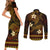 FSM Yap State Couples Matching Short Sleeve Bodycon Dress and Long Sleeve Button Shirt Tribal Pattern Gold Version LT01 - Polynesian Pride