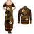 FSM Yap State Couples Matching Summer Maxi Dress and Long Sleeve Button Shirt Tribal Pattern Gold Version LT01 - Polynesian Pride