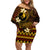 FSM Yap State Family Matching Off Shoulder Short Dress and Hawaiian Shirt Tribal Pattern Gold Version LT01 Mom's Dress Gold - Polynesian Pride