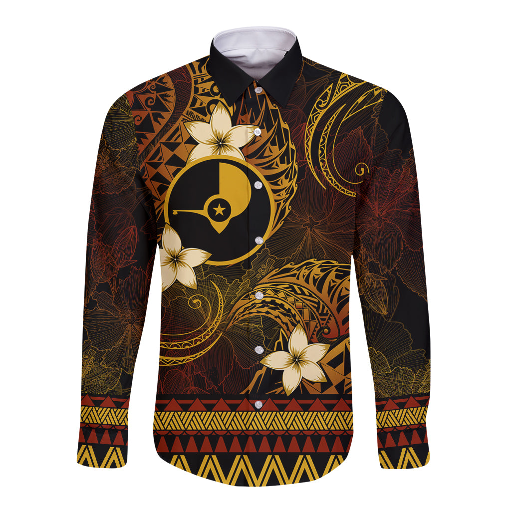FSM Yap State Long Sleeve Button Shirt Tribal Pattern Gold Version LT01 Unisex Gold - Polynesian Pride