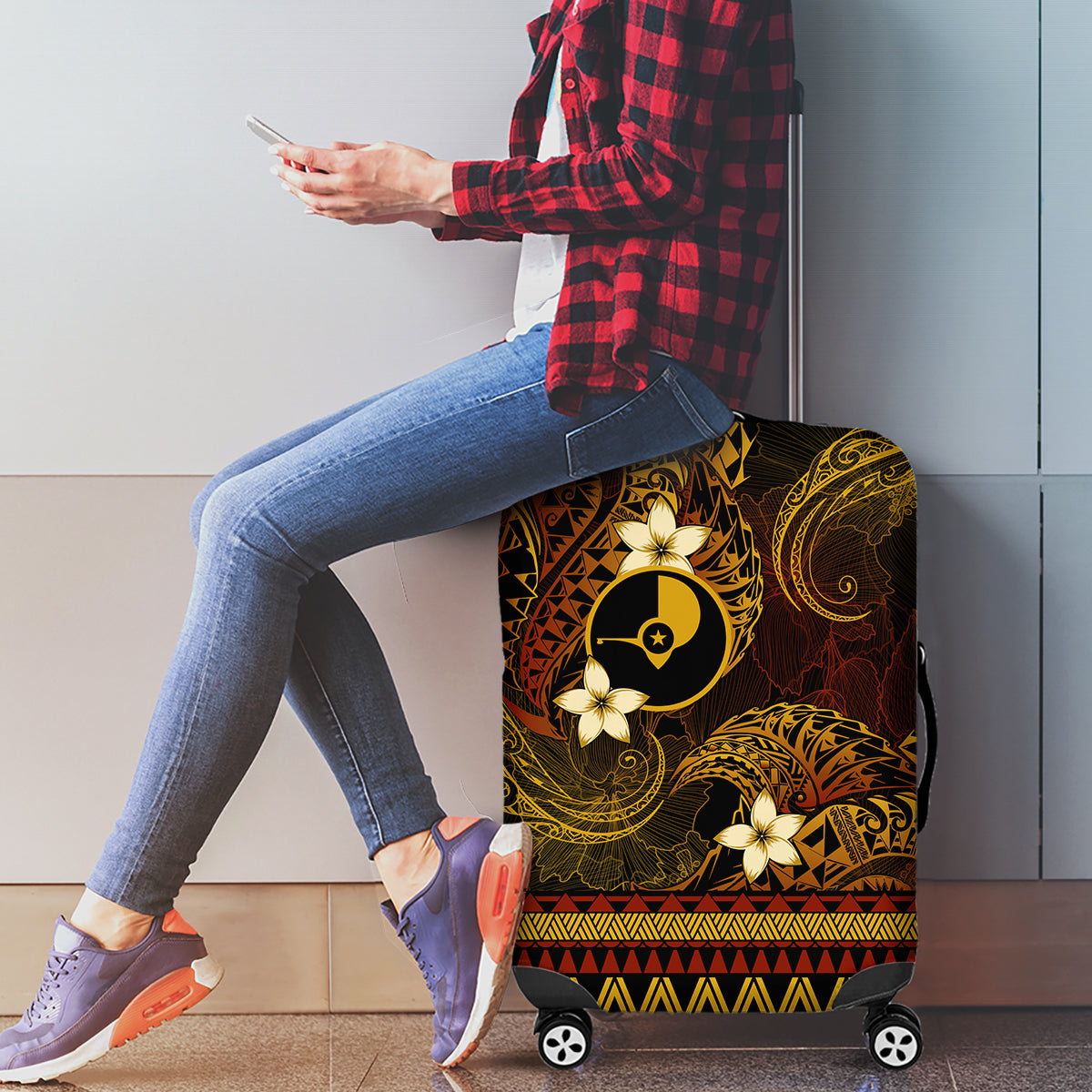 FSM Yap State Luggage Cover Tribal Pattern Gold Version LT01 - Polynesian Pride