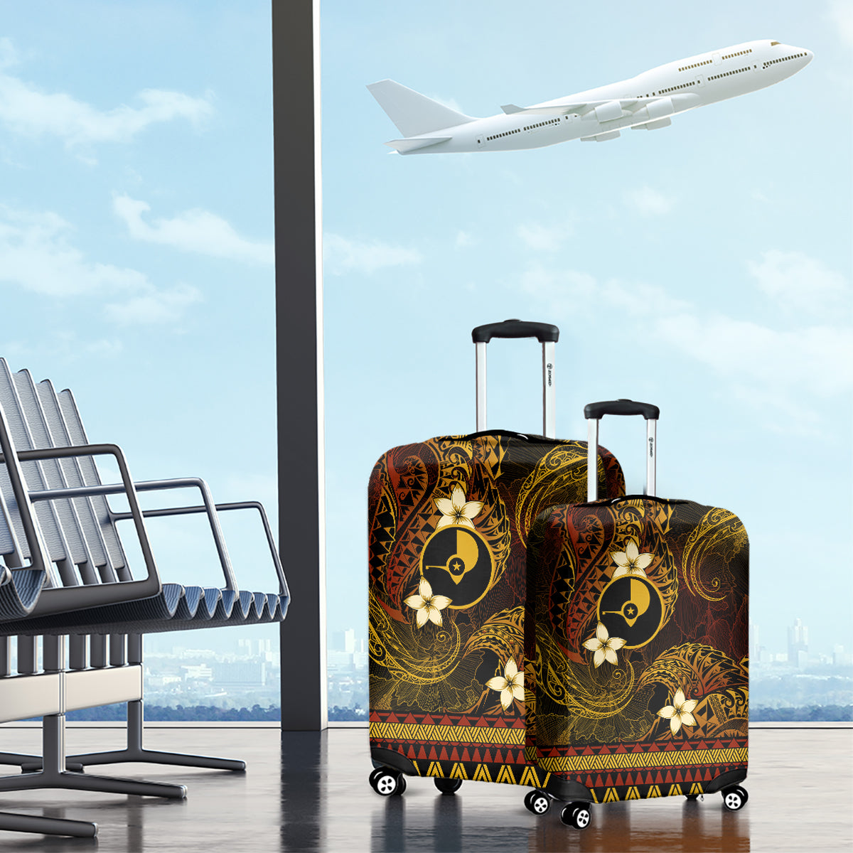 FSM Yap State Luggage Cover Tribal Pattern Gold Version LT01 - Polynesian Pride