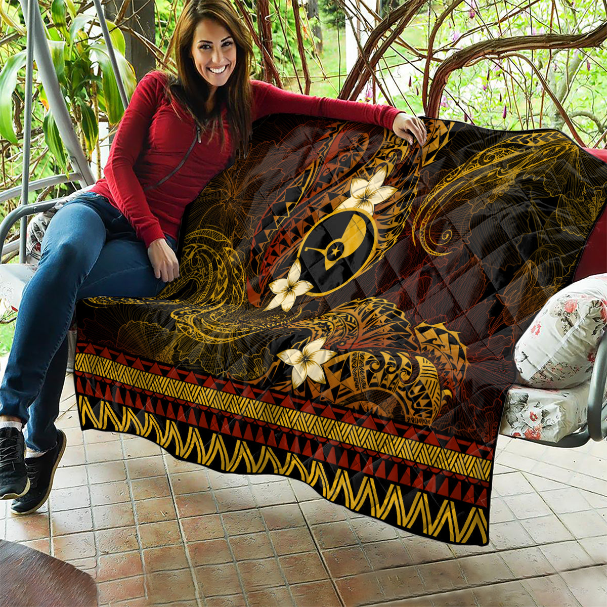 FSM Yap State Quilt Tribal Pattern Gold Version LT01 - Polynesian Pride
