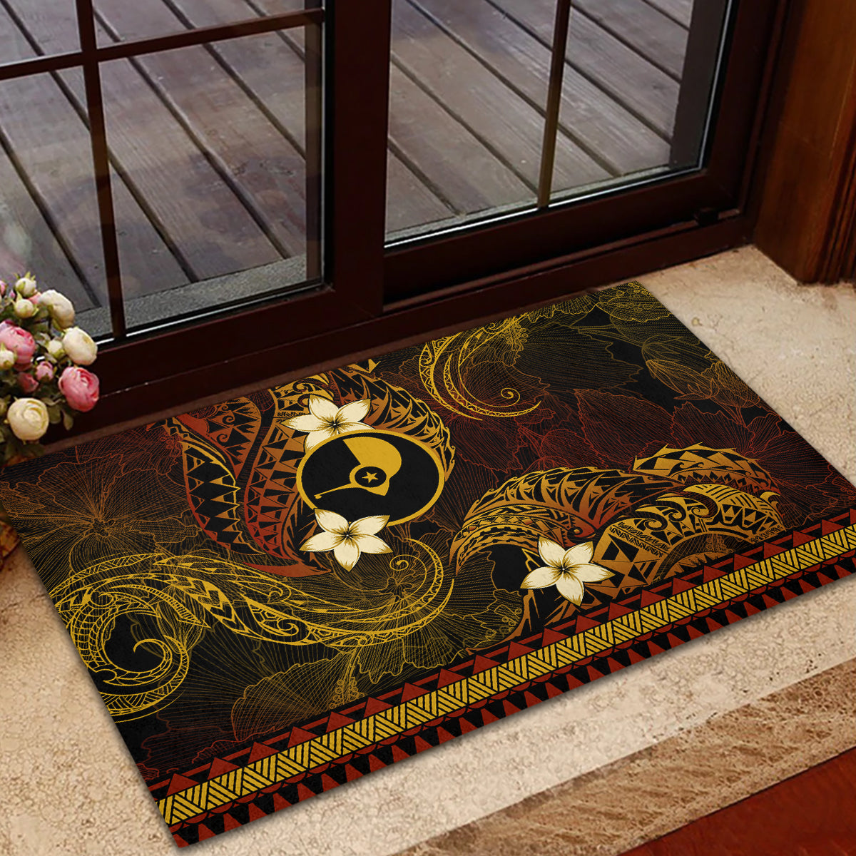 FSM Yap State Rubber Doormat Tribal Pattern Gold Version LT01 - Polynesian Pride