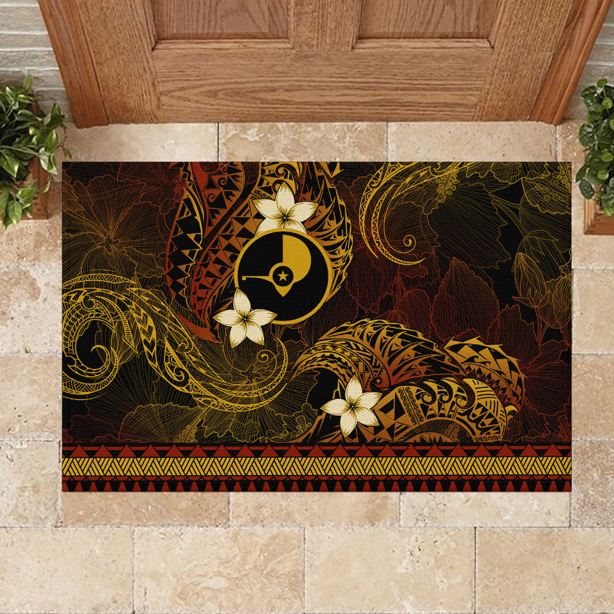 FSM Yap State Rubber Doormat Tribal Pattern Gold Version LT01 - Polynesian Pride