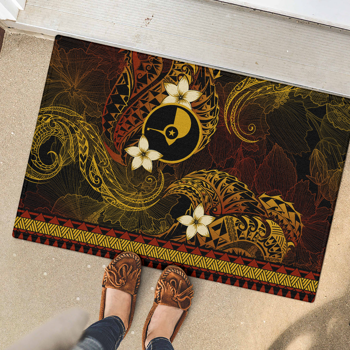 FSM Yap State Rubber Doormat Tribal Pattern Gold Version LT01 - Polynesian Pride