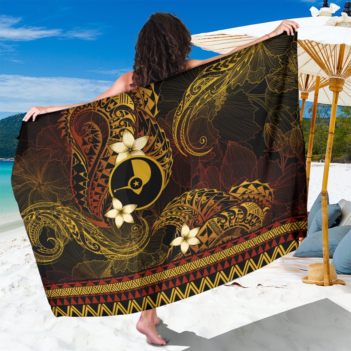 FSM Yap State Sarong Tribal Pattern Gold Version LT01 One Size 44 x 66 inches Gold - Polynesian Pride