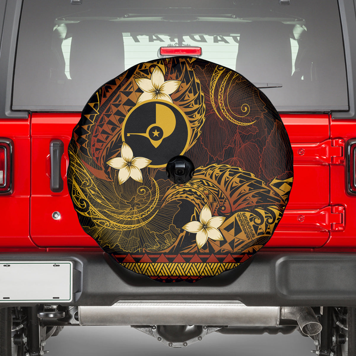 FSM Yap State Spare Tire Cover Tribal Pattern Gold Version LT01 - Polynesian Pride