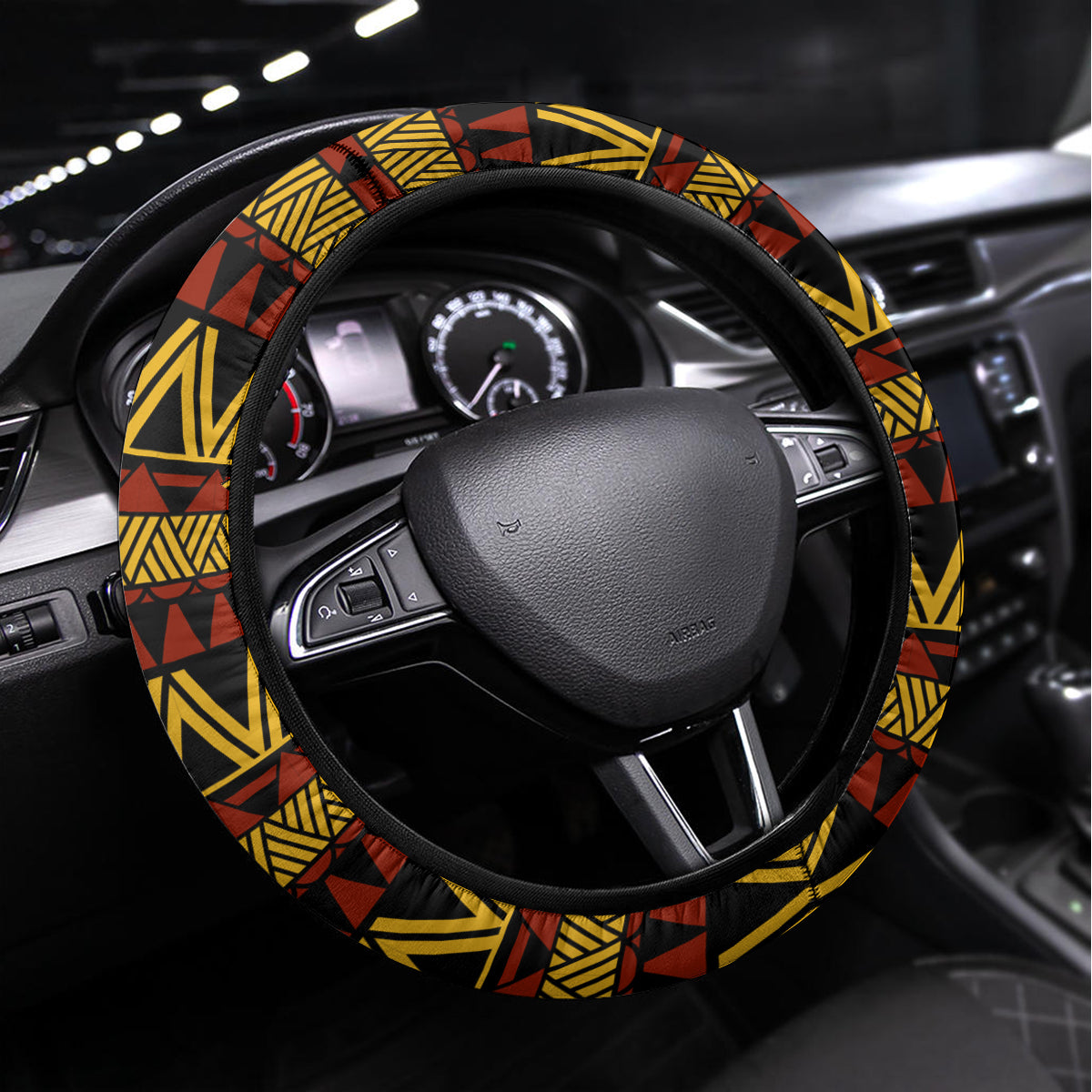 FSM Yap State Steering Wheel Cover Tribal Pattern Gold Version LT01 Universal Fit Gold - Polynesian Pride