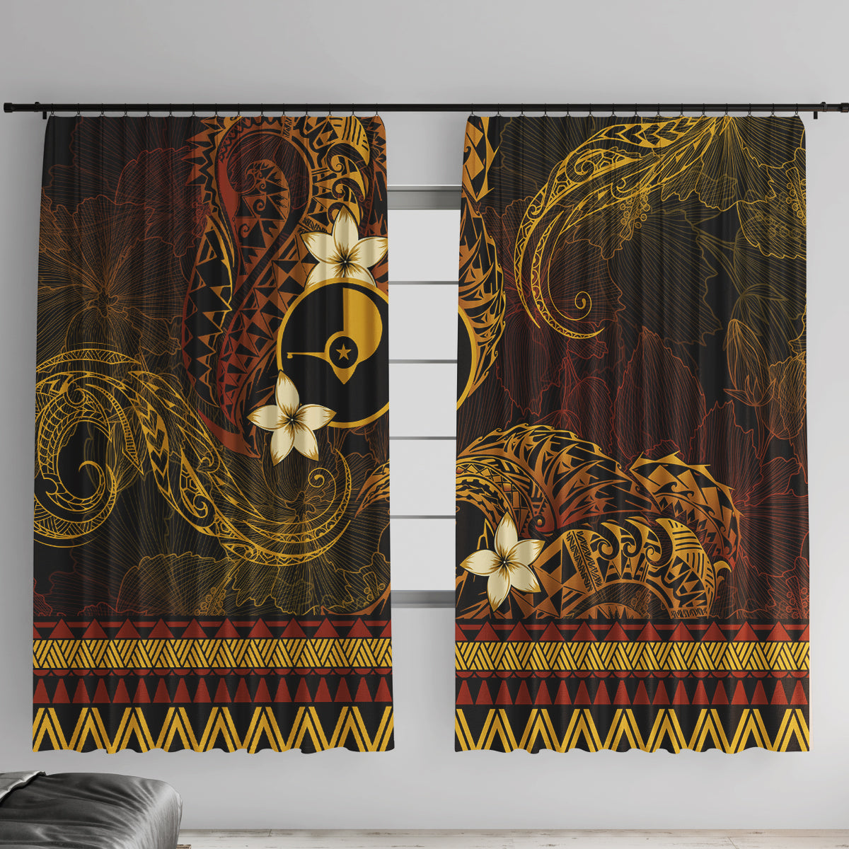 FSM Yap State Window Curtain Tribal Pattern Gold Version LT01 With Hooks Gold - Polynesian Pride