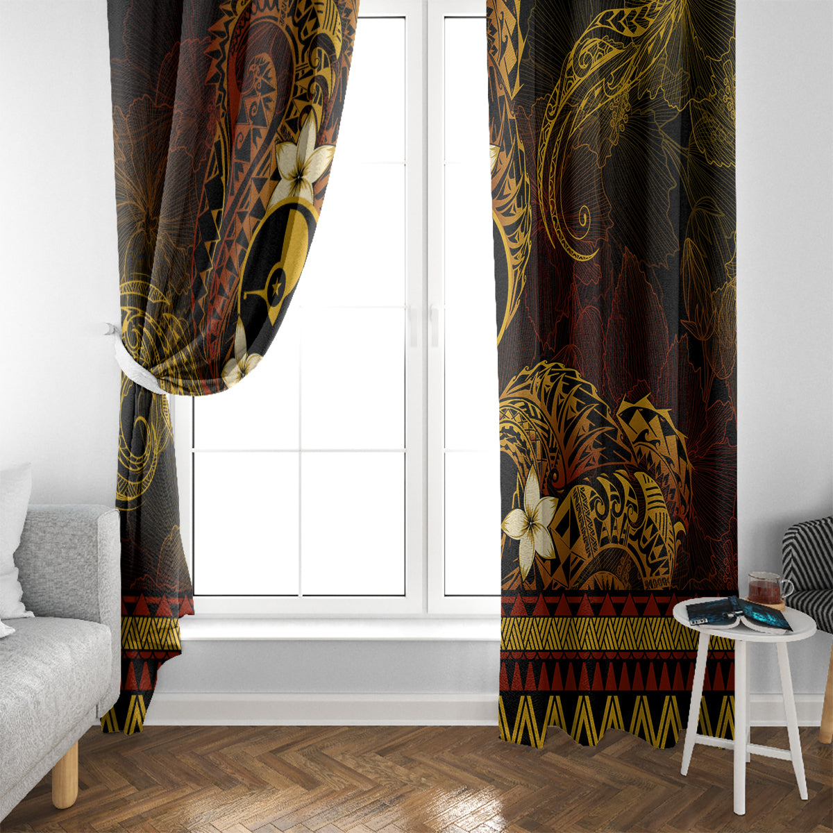 FSM Yap State Window Curtain Tribal Pattern Gold Version LT01 - Polynesian Pride