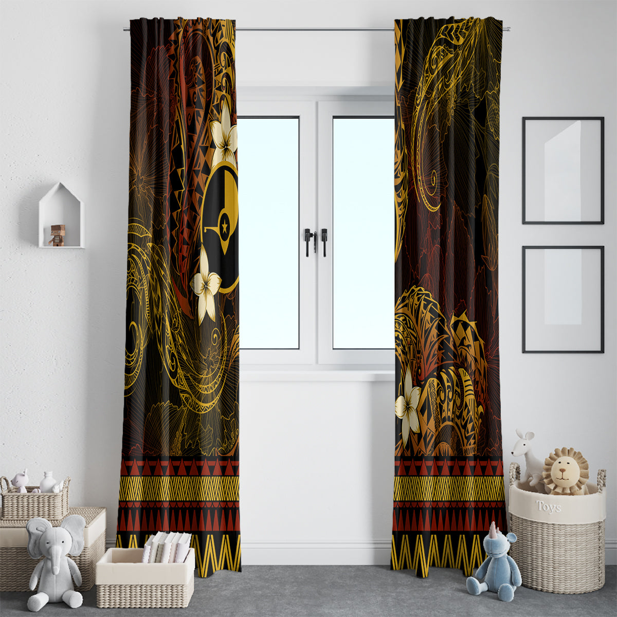 FSM Yap State Window Curtain Tribal Pattern Gold Version LT01 - Polynesian Pride