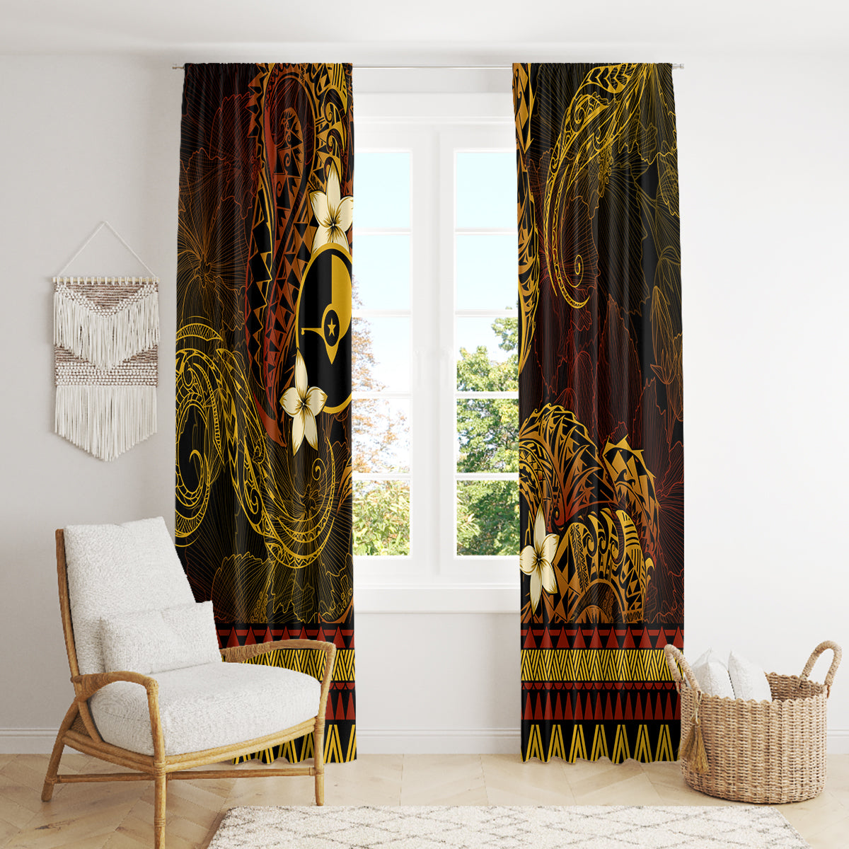 FSM Yap State Window Curtain Tribal Pattern Gold Version LT01 - Polynesian Pride