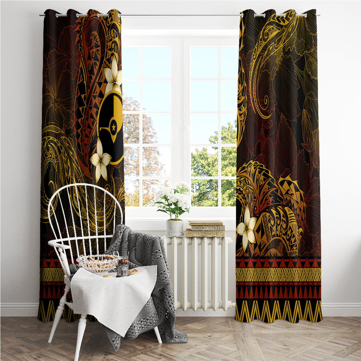 FSM Yap State Window Curtain Tribal Pattern Gold Version LT01 - Polynesian Pride