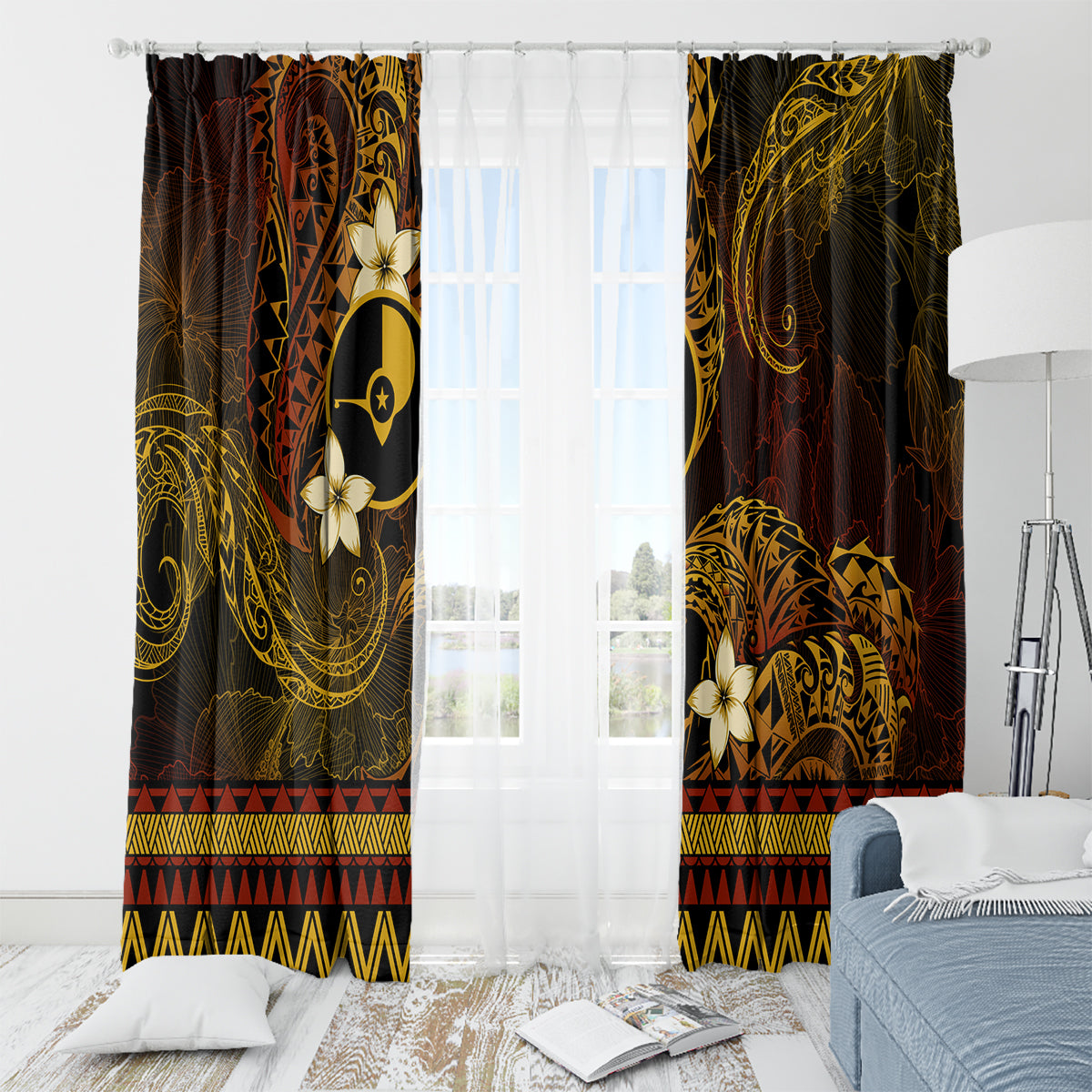 FSM Yap State Window Curtain Tribal Pattern Gold Version LT01 - Polynesian Pride