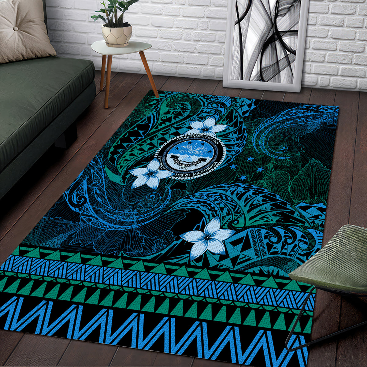 FSM Culture Day Area Rug Tribal Pattern Ocean Version LT01 Blue - Polynesian Pride