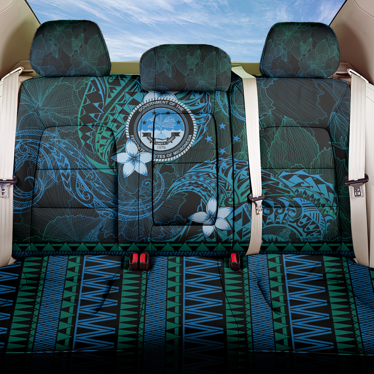 FSM Culture Day Back Car Seat Cover Tribal Pattern Ocean Version LT01 One Size Blue - Polynesian Pride