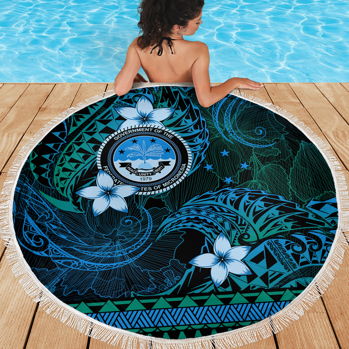 FSM Culture Day Beach Blanket Tribal Pattern Ocean Version LT01 - Polynesian Pride