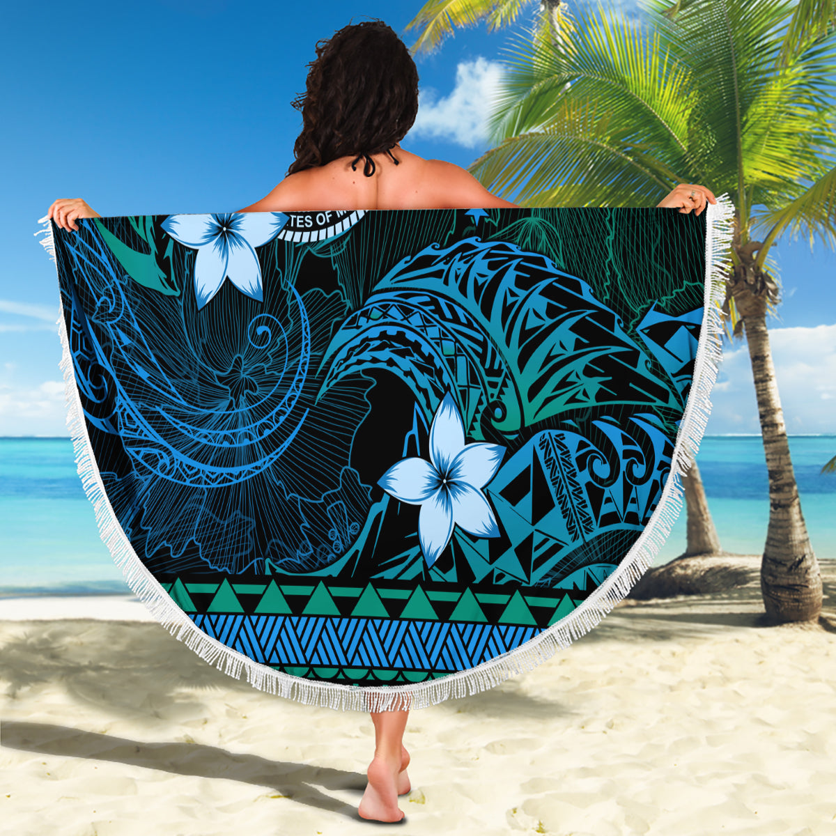 FSM Culture Day Beach Blanket Tribal Pattern Ocean Version LT01 - Polynesian Pride