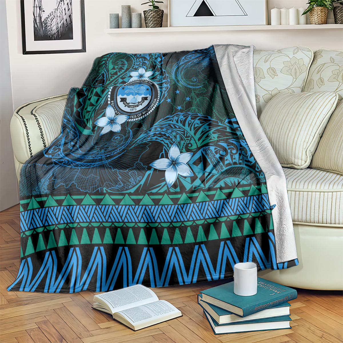 FSM Culture Day Blanket Tribal Pattern Ocean Version LT01 Blue - Polynesian Pride