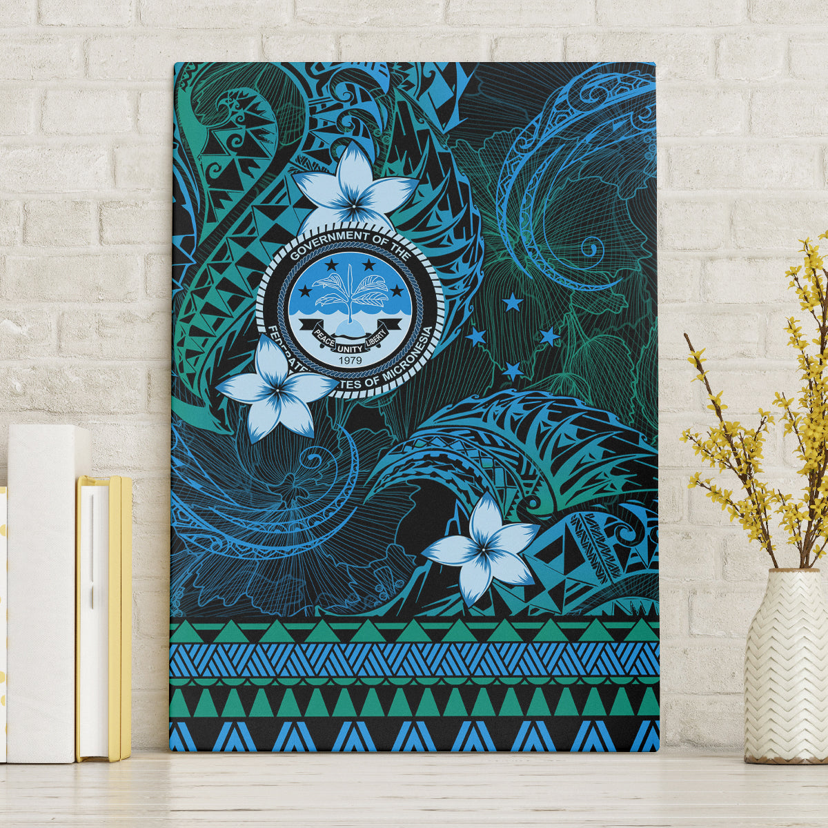 FSM Culture Day Canvas Wall Art Tribal Pattern Ocean Version LT01 Without Frame Blue - Polynesian Pride