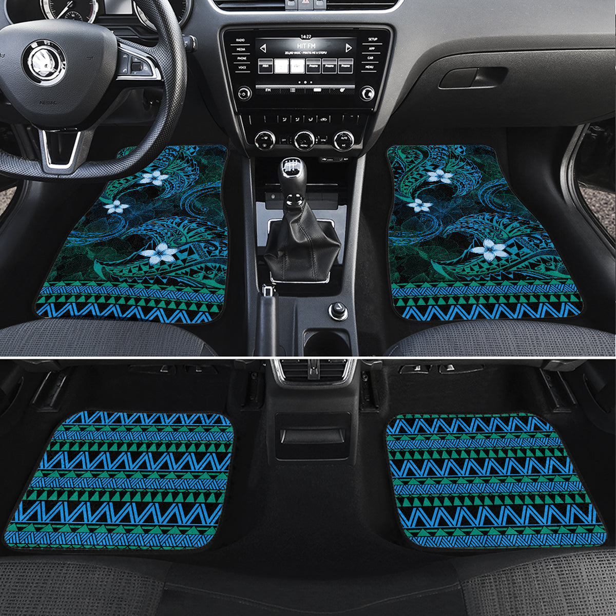 FSM Culture Day Car Mats Tribal Pattern Ocean Version LT01 Set 4pcs Blue - Polynesian Pride