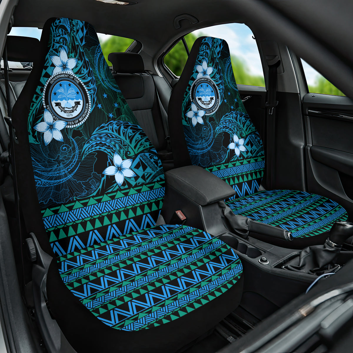 FSM Culture Day Car Seat Cover Tribal Pattern Ocean Version LT01 One Size Blue - Polynesian Pride