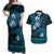 FSM Culture Day Couples Matching Off Shoulder Maxi Dress and Hawaiian Shirt Tribal Pattern Ocean Version LT01 Blue - Polynesian Pride